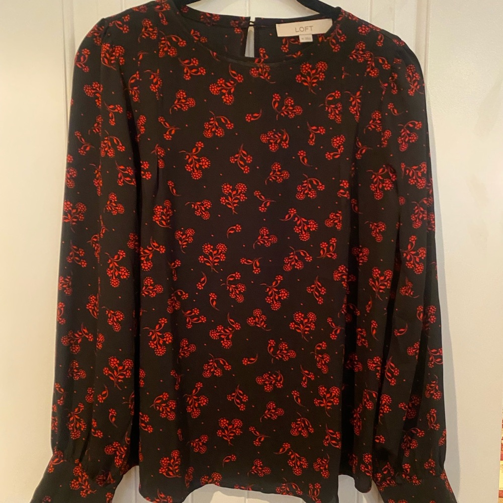 LOFT Black and Red Patterned Blouse